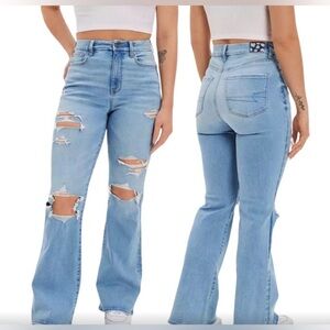 AE - Ne(x)t level ripped curvy super high waisted flare jean-light wash- 16L